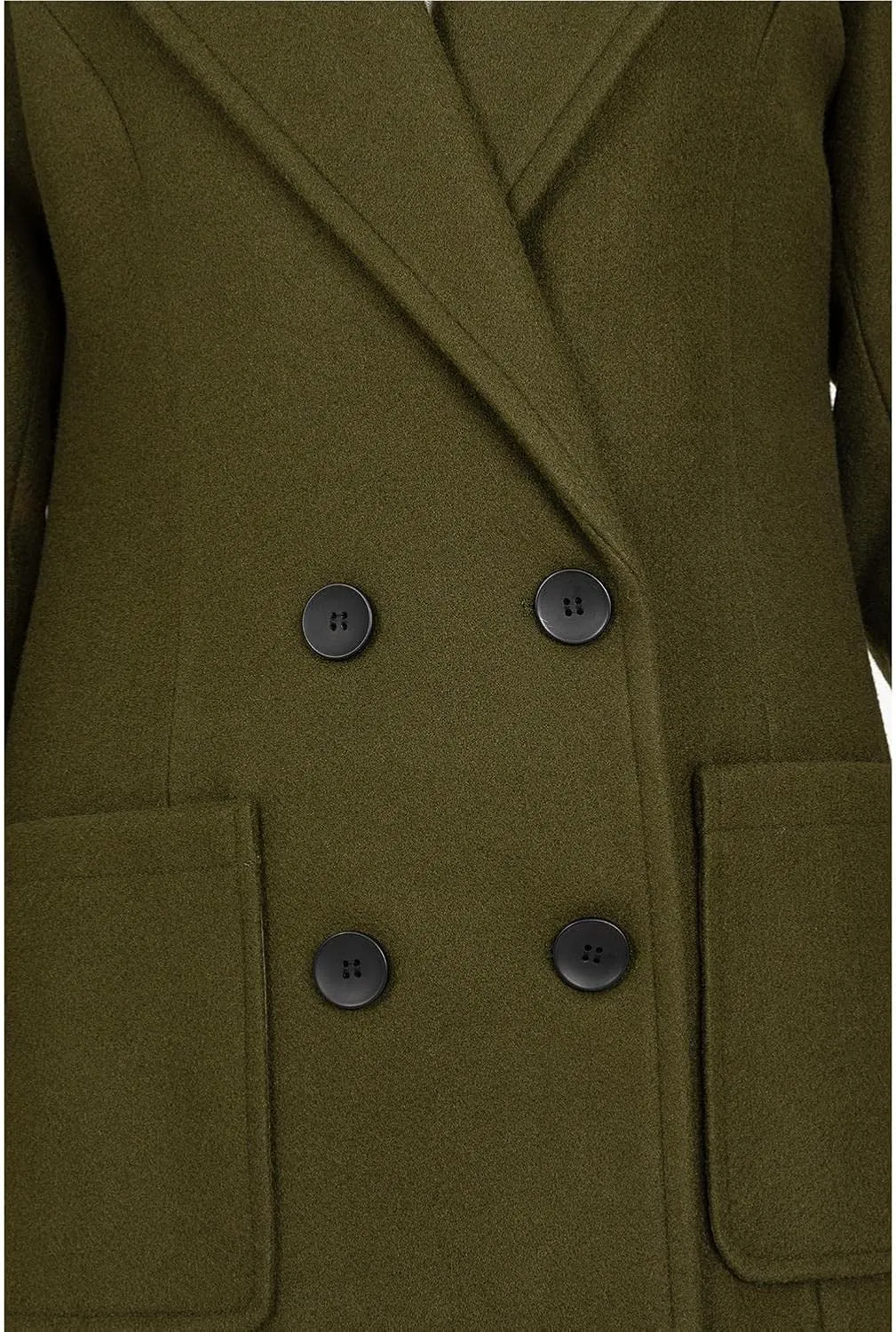 Women's Wool Trench Coat Double Breasted Pea Coat Nortched Laple Mid Long Wool Blend Overcoat Jacket