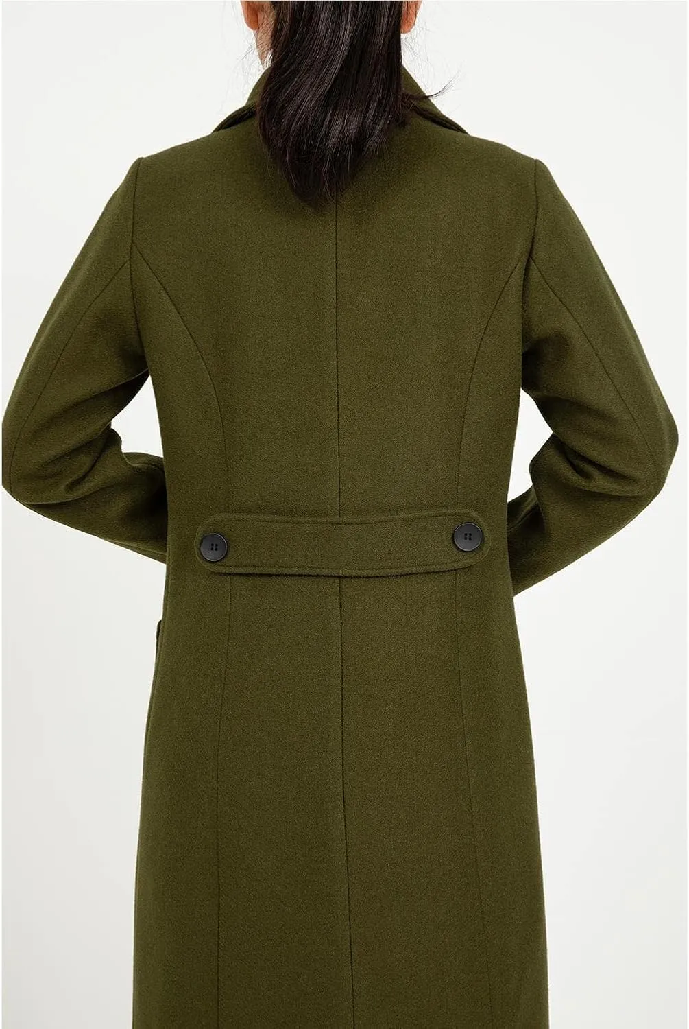 Women's Wool Trench Coat Double Breasted Pea Coat Nortched Laple Mid Long Wool Blend Overcoat Jacket