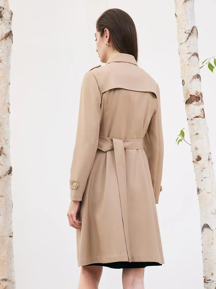 Worsted Woolen Women Trench Coat With Belt
