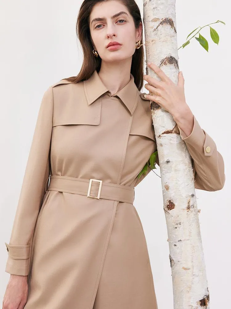 Worsted Woolen Women Trench Coat With Belt
