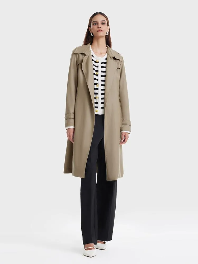 Worsted Woolen Women Trench Coat With Belt