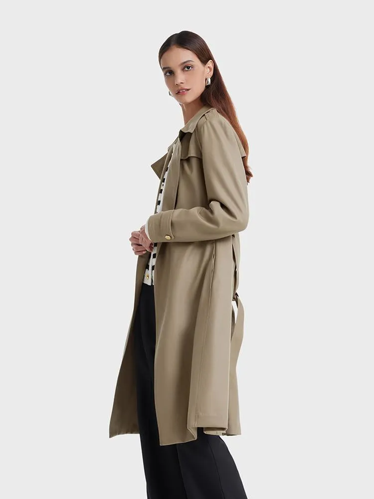 Worsted Woolen Women Trench Coat With Belt