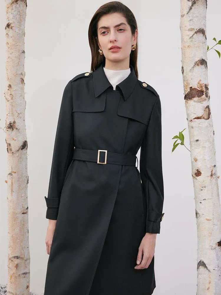 Worsted Woolen Women Trench Coat With Belt