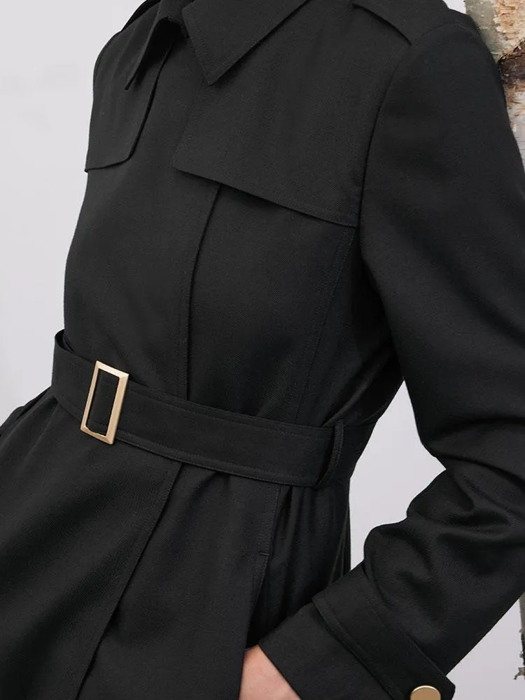 Worsted Woolen Women Trench Coat With Belt