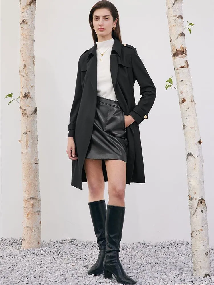 Worsted Woolen Women Trench Coat With Belt
