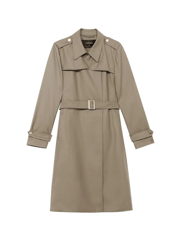 Worsted Woolen Women Trench Coat With Belt