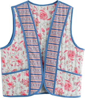 Wyeysyt Womens Floral Cropped Quilted Puffer Vest Printed Lightweight Sleeveless Padded Gilets Outwear