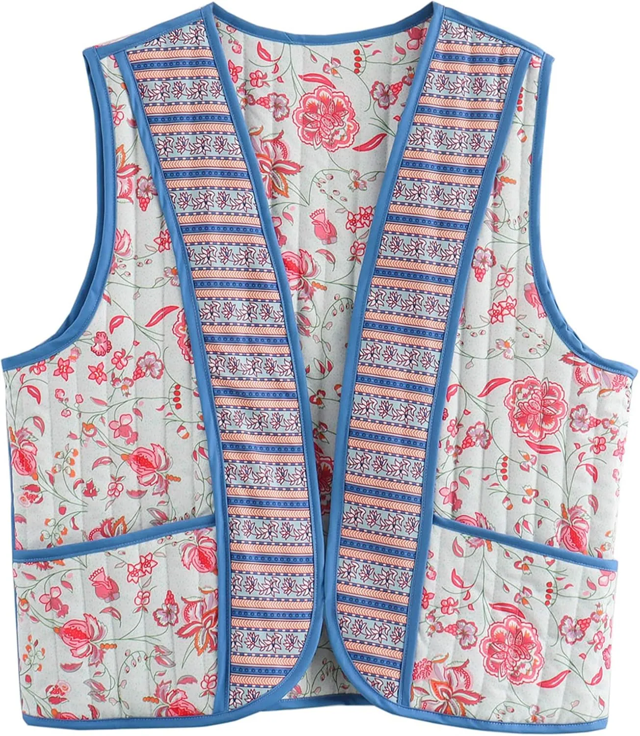 Wyeysyt Womens Floral Cropped Quilted Puffer Vest Printed Lightweight Sleeveless Padded Gilets Outwear