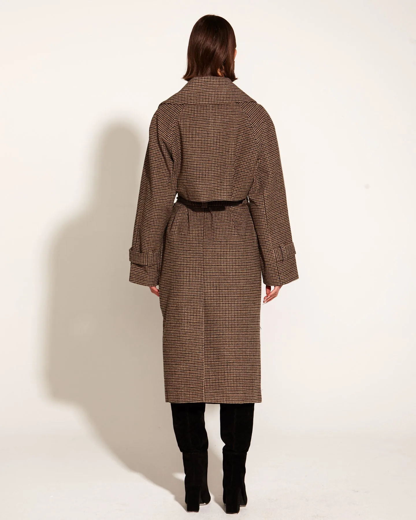 You Read My Mind Houndstooth Storm Flap Oversized Wool-Blend Trench Coat - Houndstooth