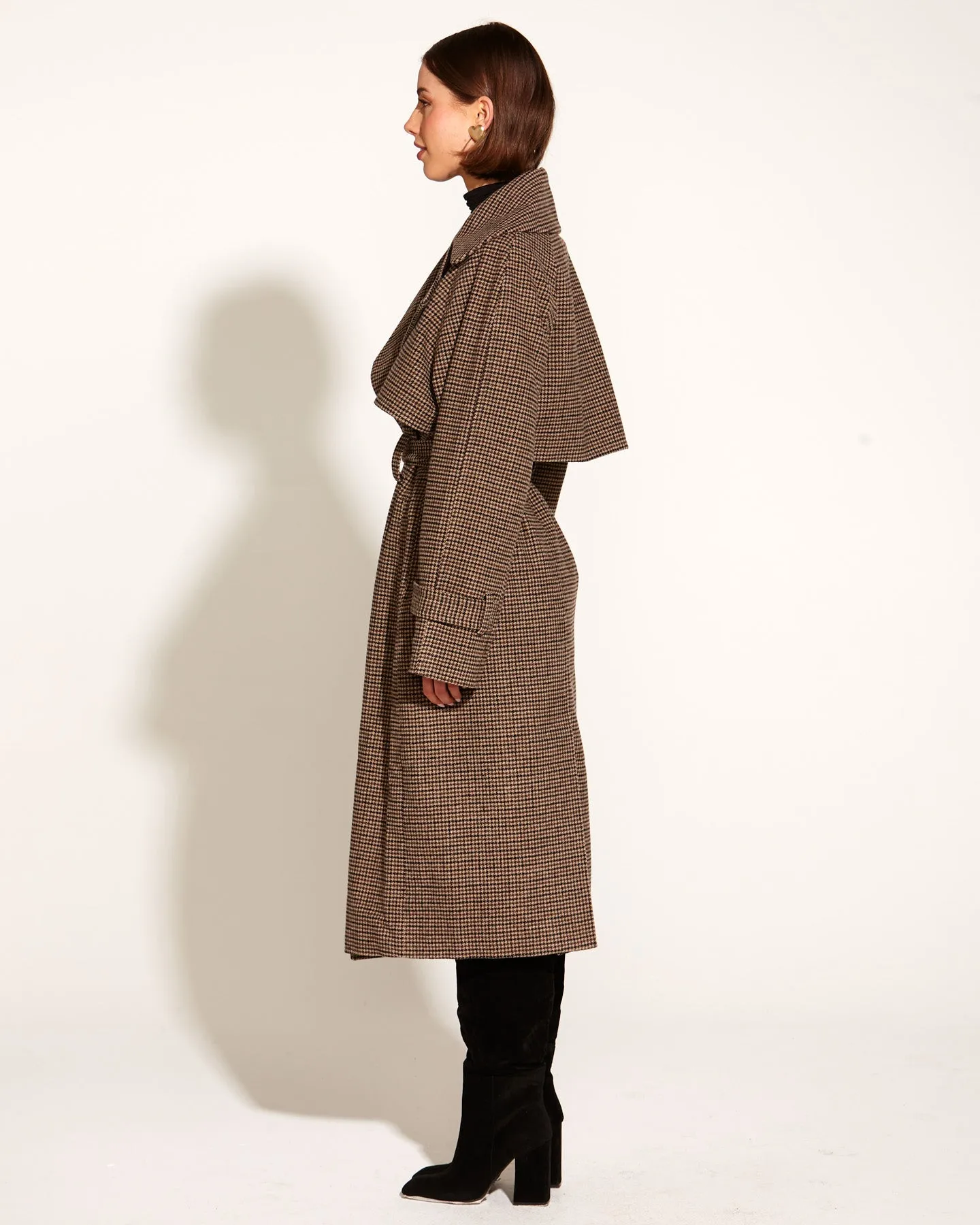 You Read My Mind Houndstooth Storm Flap Oversized Wool-Blend Trench Coat - Houndstooth