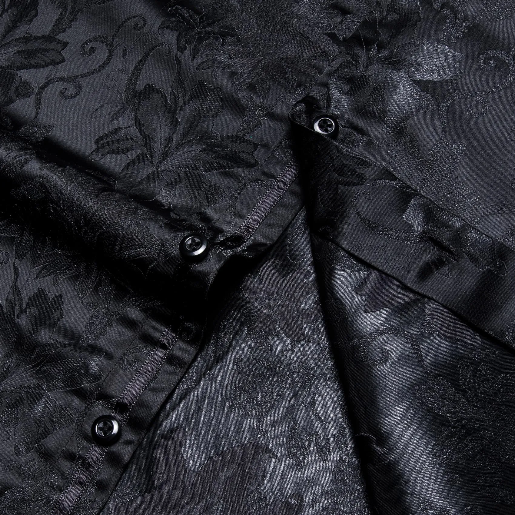 YourTies Black Long Sleeve Top Dark Grey Floral Men's Silk Dress Shirt