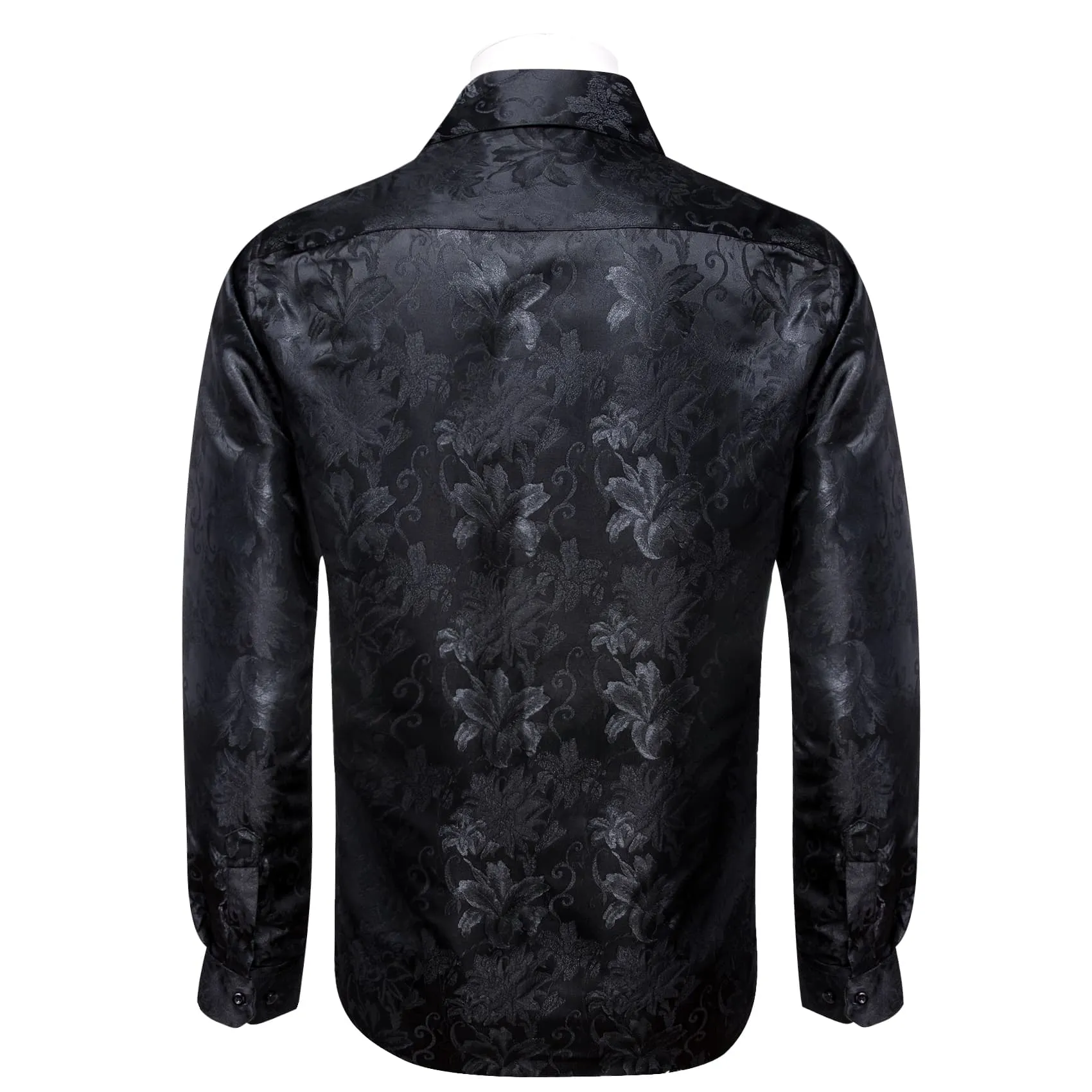 YourTies Black Long Sleeve Top Dark Grey Floral Men's Silk Dress Shirt