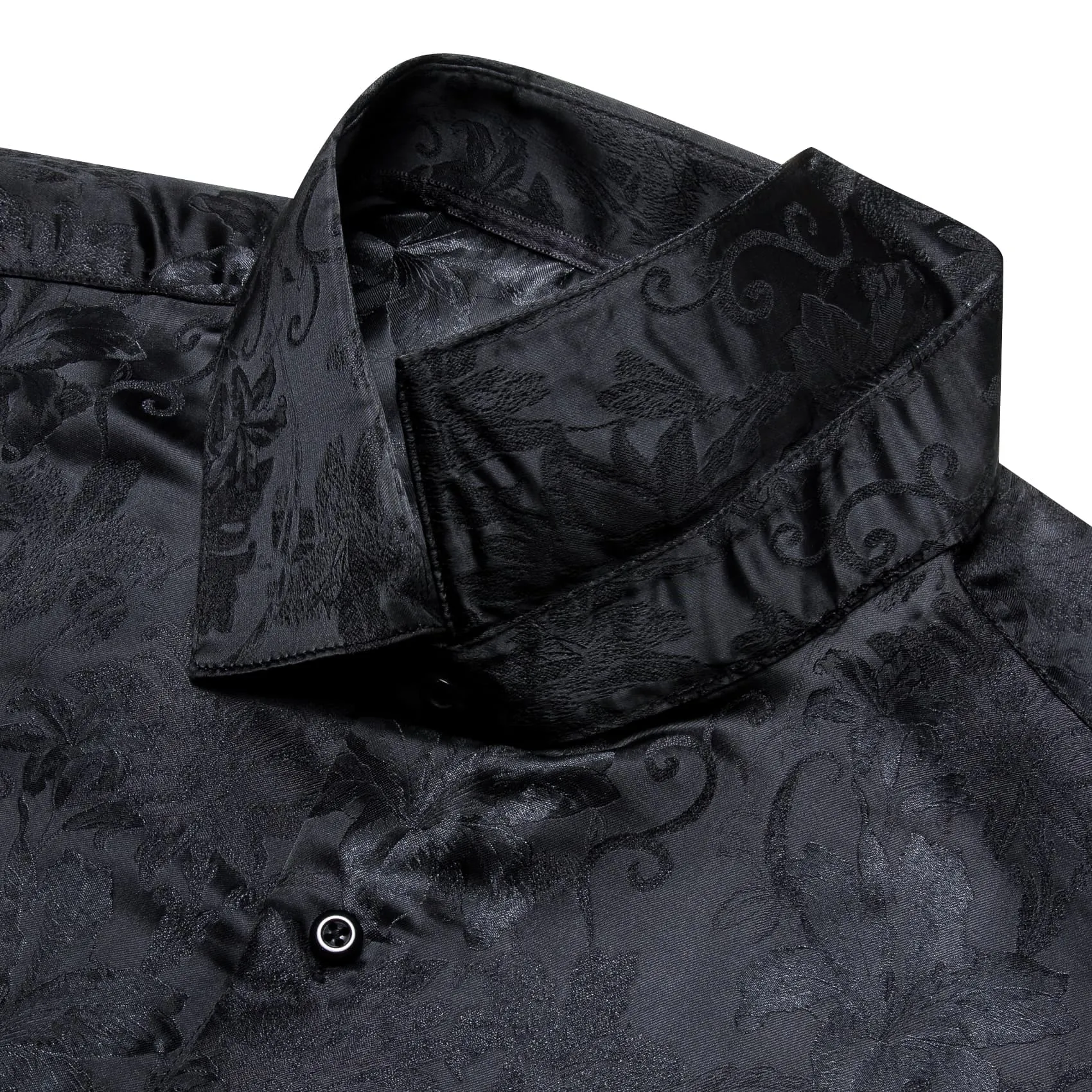 YourTies Black Long Sleeve Top Dark Grey Floral Men's Silk Dress Shirt
