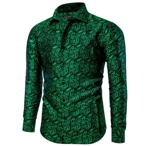 YourTies Medium Sea Green Shirt Black Green Jacquard Men Paisley Shirt