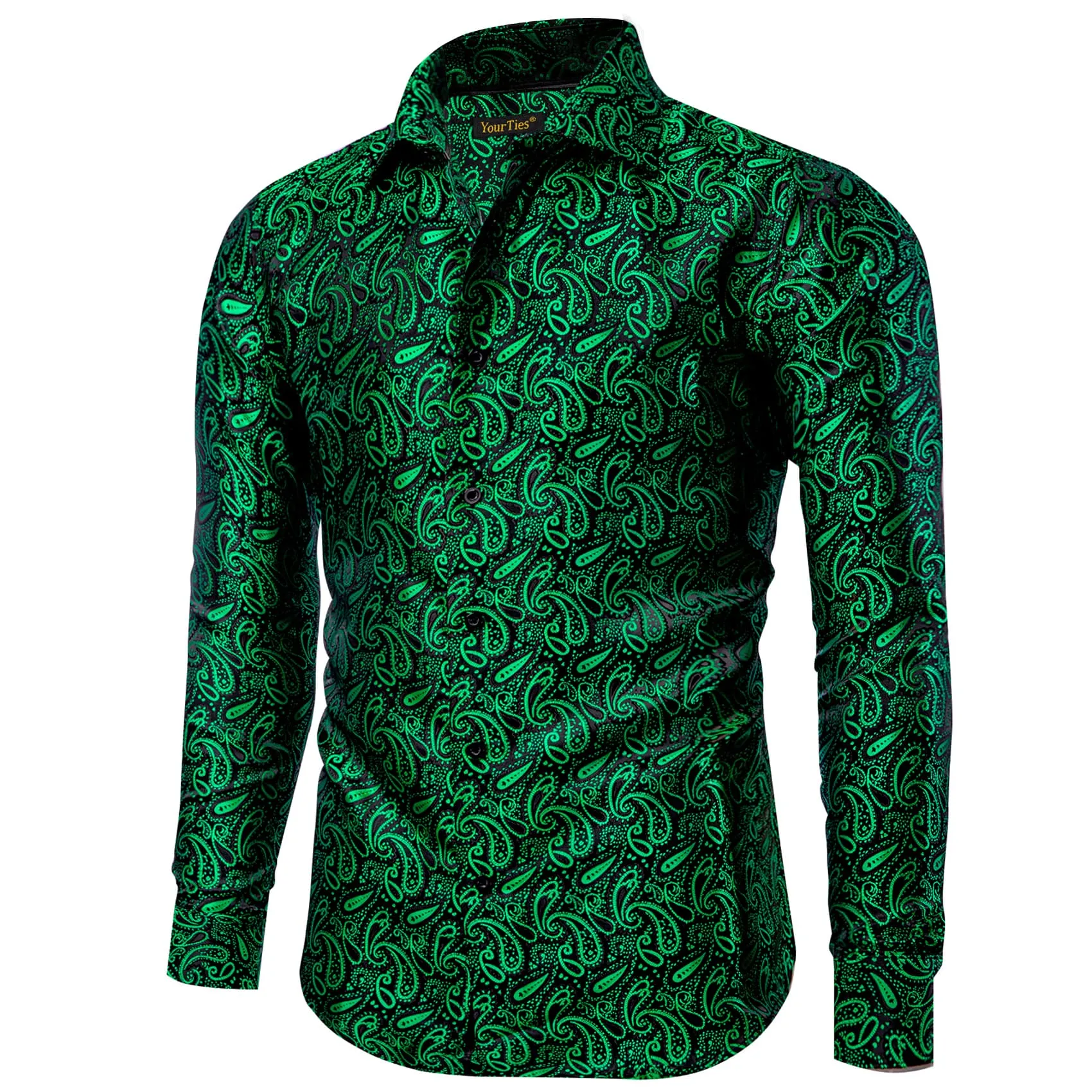 YourTies Medium Sea Green Shirt Black Green Jacquard Men Paisley Shirt