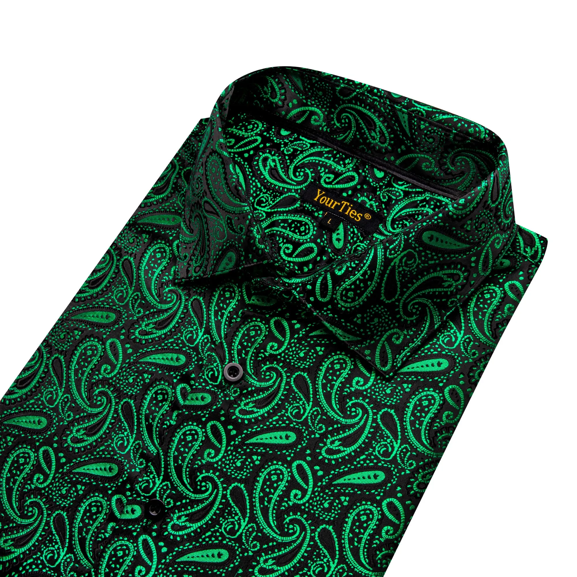 YourTies Medium Sea Green Shirt Black Green Jacquard Men Paisley Shirt