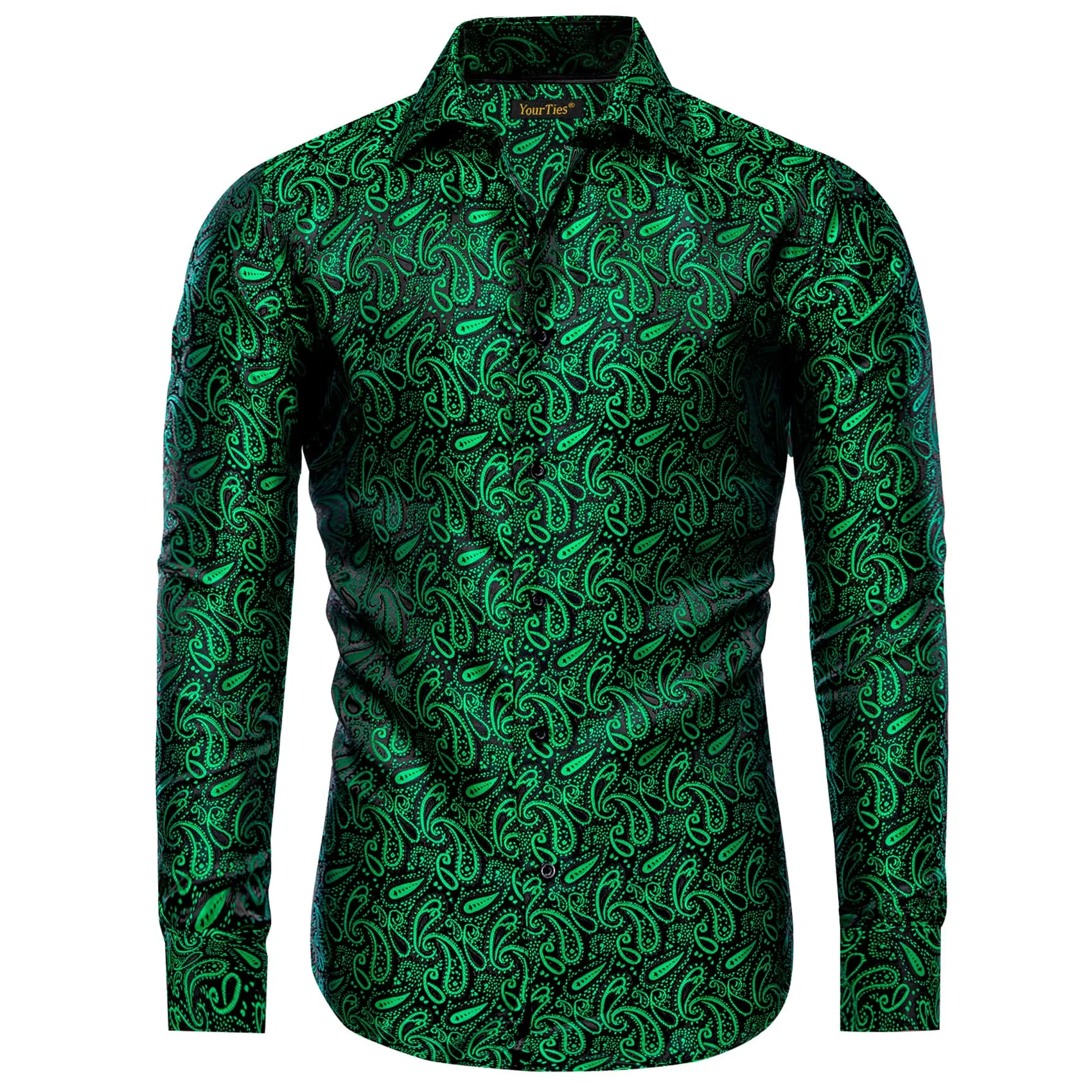YourTies Medium Sea Green Shirt Black Green Jacquard Men Paisley Shirt