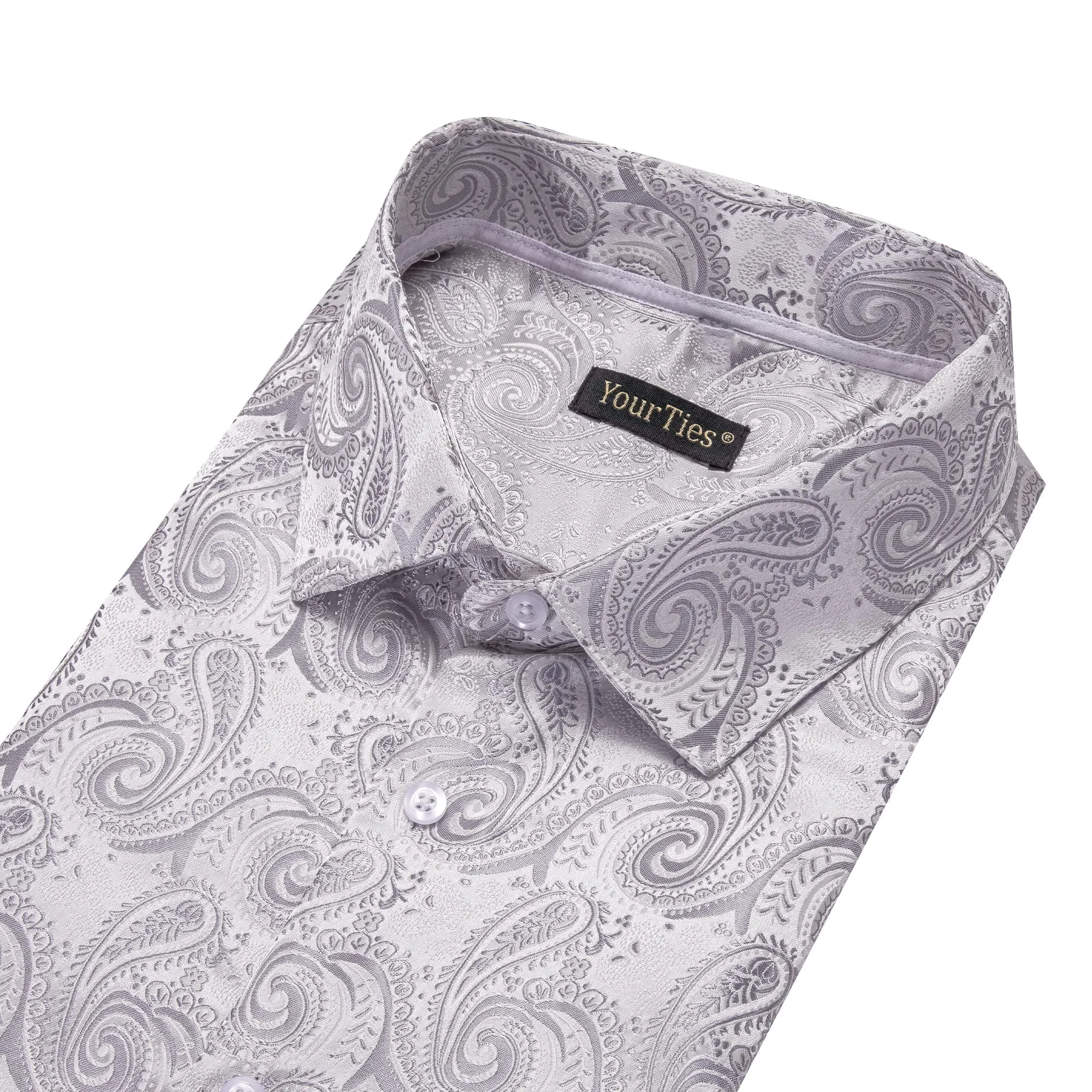 YourTies Silver Grey Shirt Jacquard Paisley Men's Long Sleeve Shirt