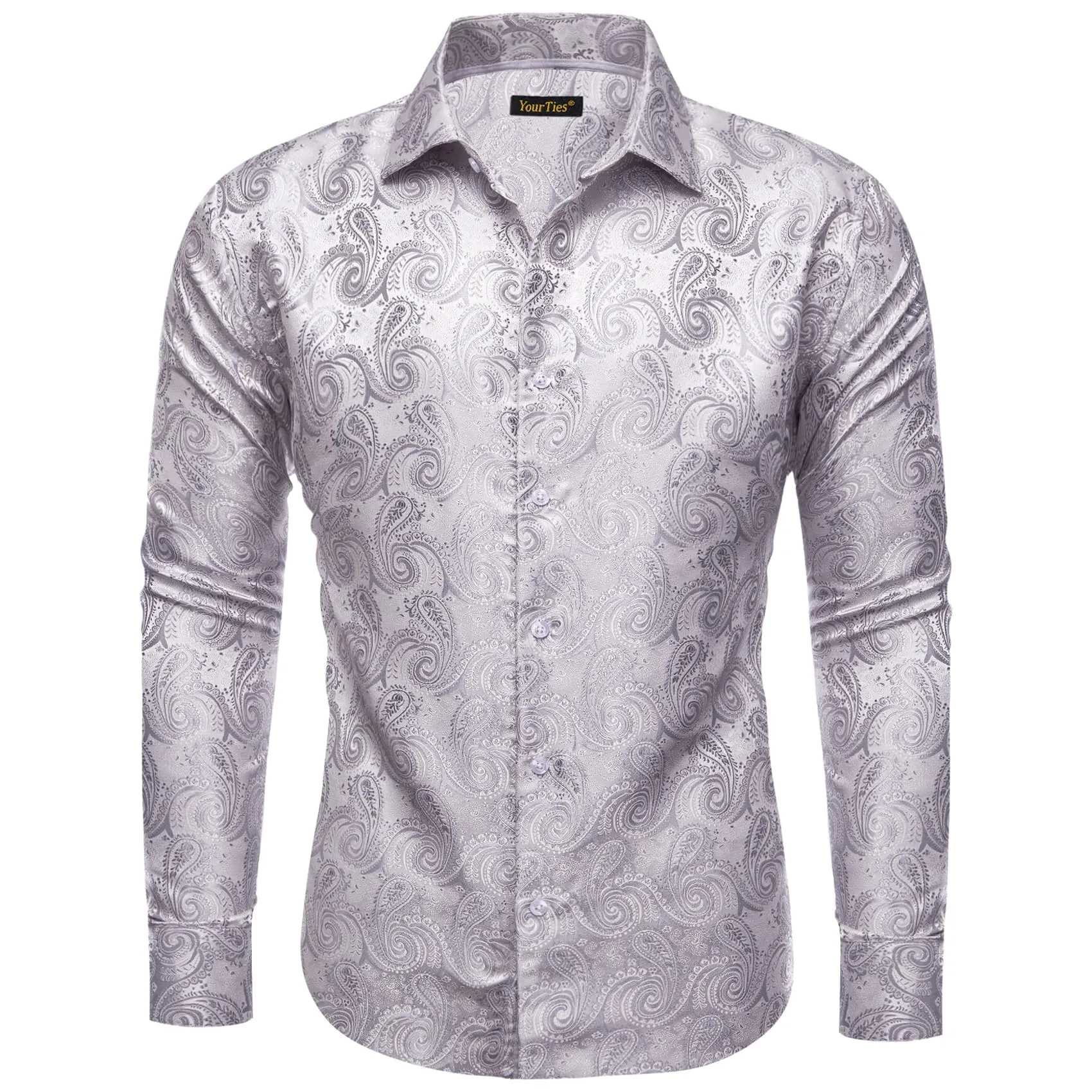 YourTies Silver Grey Shirt Jacquard Paisley Men's Long Sleeve Shirt