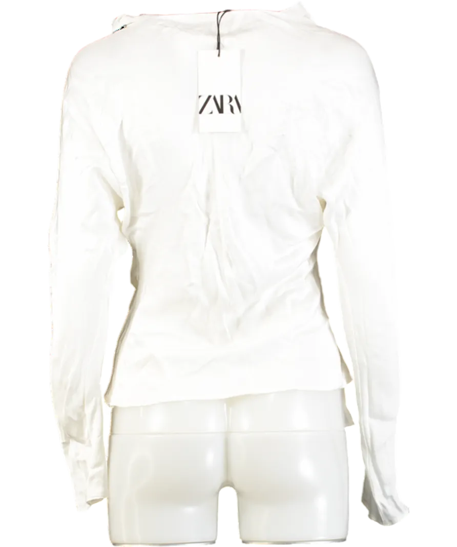 ZARA White Draped Satin Blouse UK S