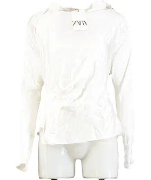 ZARA White Draped Satin Blouse UK S