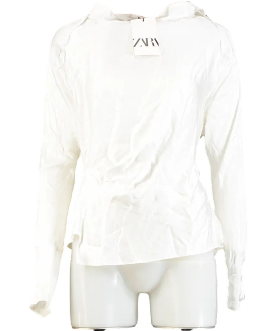 ZARA White Draped Satin Blouse UK S